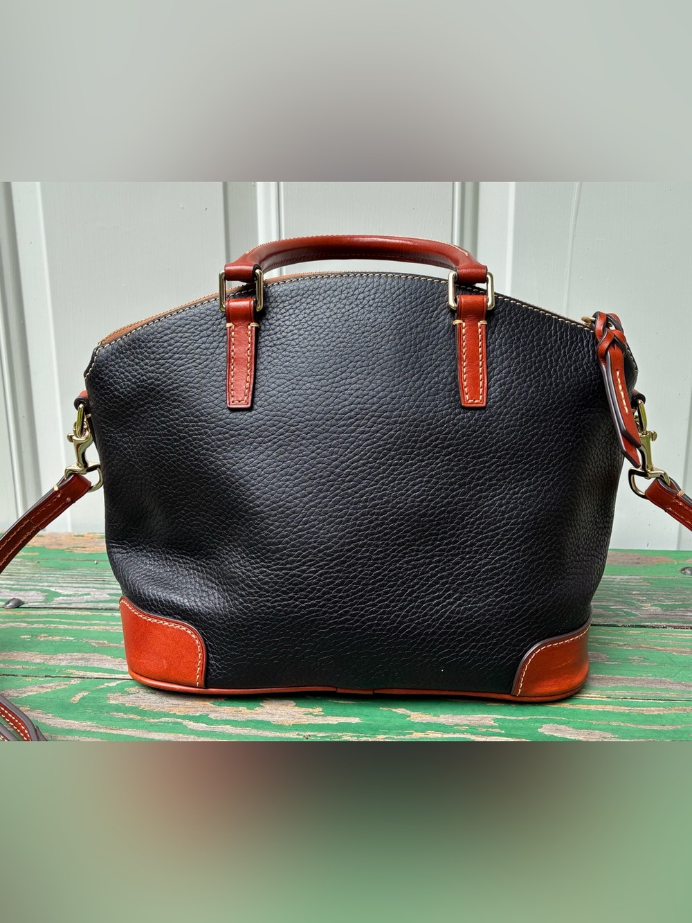 Dooney & Bourke Leather Pebble Grain Domed Satchel Shoulder Bag Black Brown - Picture 6 of 16